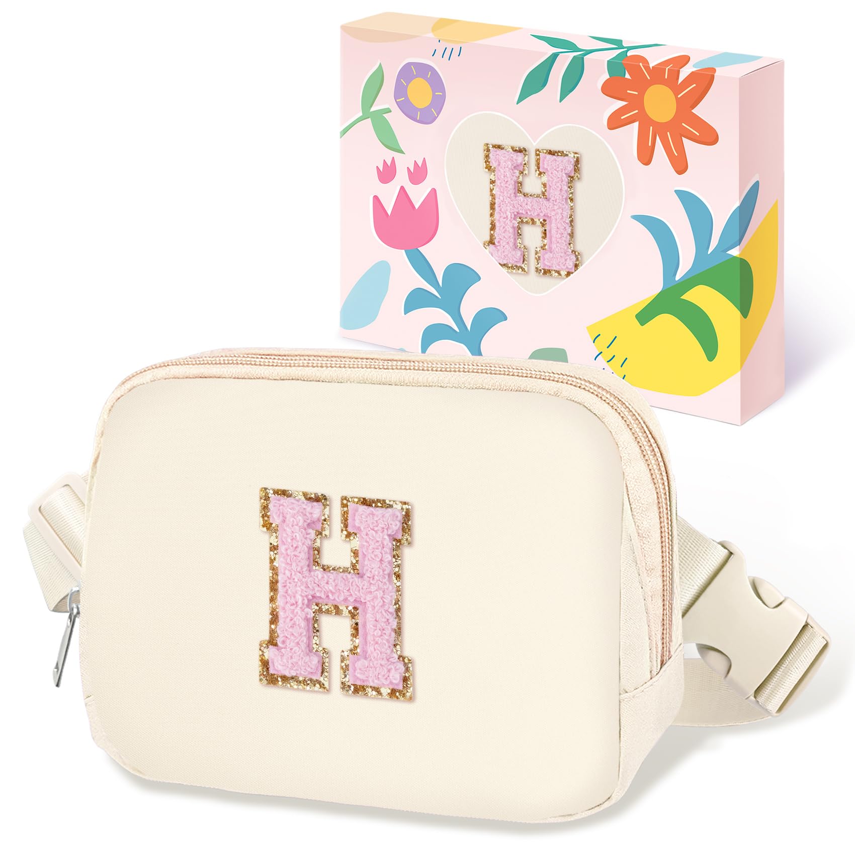 COSHAYSOO Valentines Birthday Initial Gifts for Women Teen Girls 5 6 7 8 9 10 11 12 13 14 Year Old Ivory Fanny Pack for Girls Belt Bag Crossbody