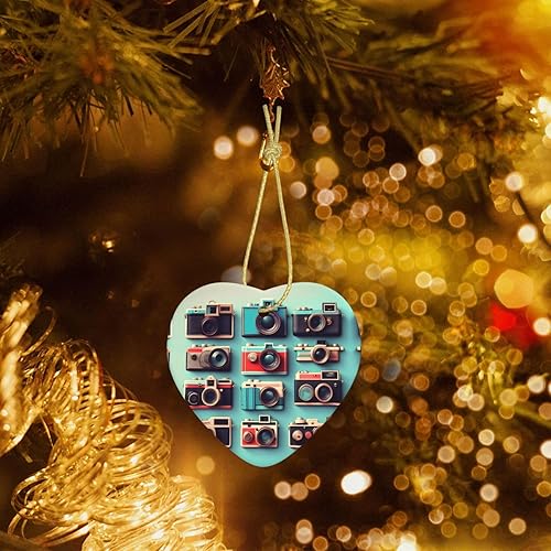 Miniatura 7 de Retro Cool Camera Collection Print Christmas Tree Ceramic Heart Shape Hanging Ornament, Christmas HomeMall Decor