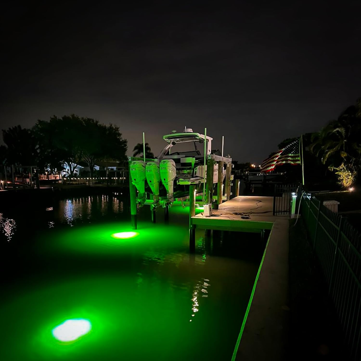 Underwater Fish Light 175W Vibrant Green Dock System – Professional Marine Grade Submersible Light with Auto Night Sensor for Salt & Freshwater