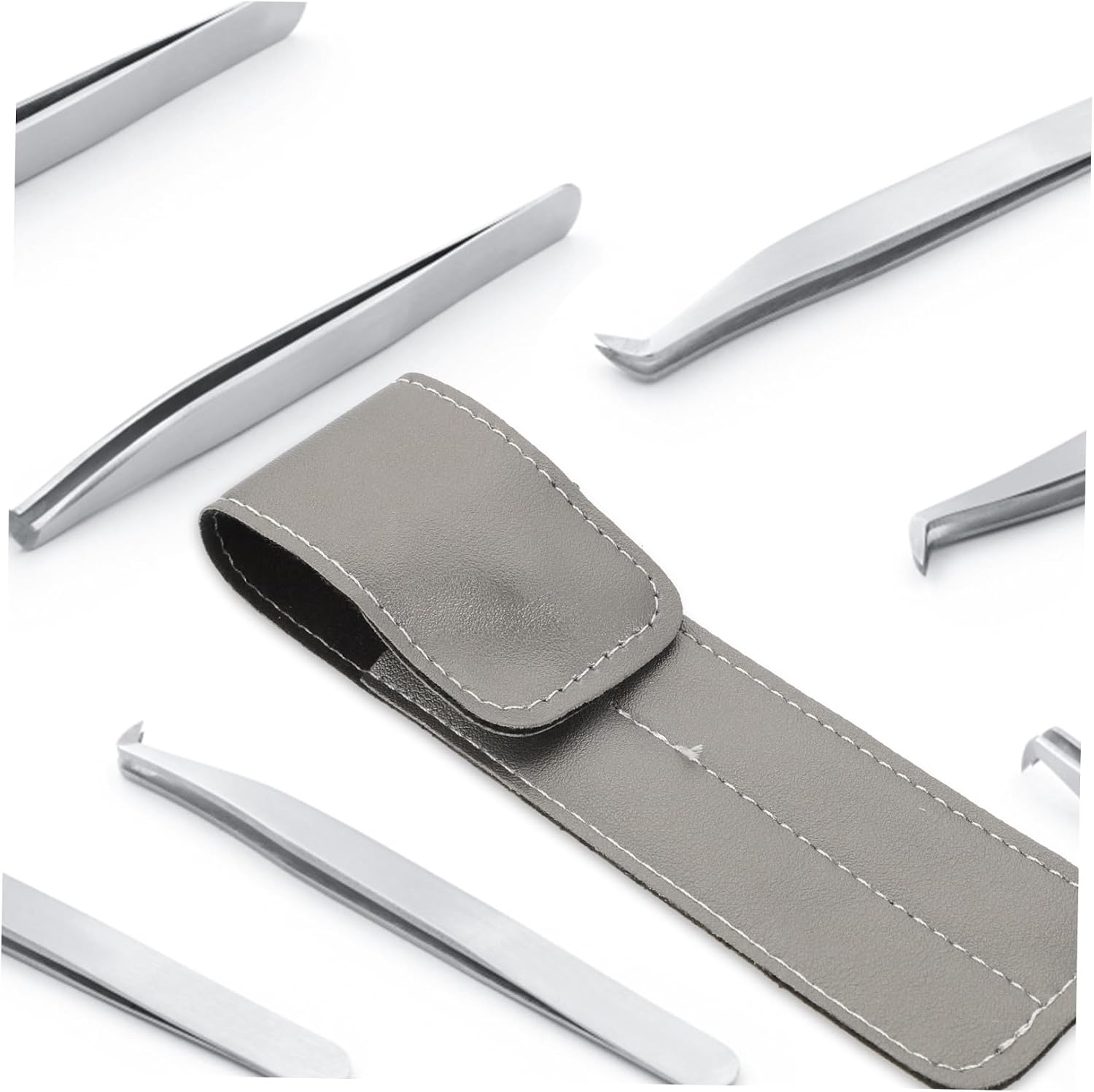 balacoo 3pcs Eyelash Tweezers Pouch PU Magnetic Case for Travel image 5