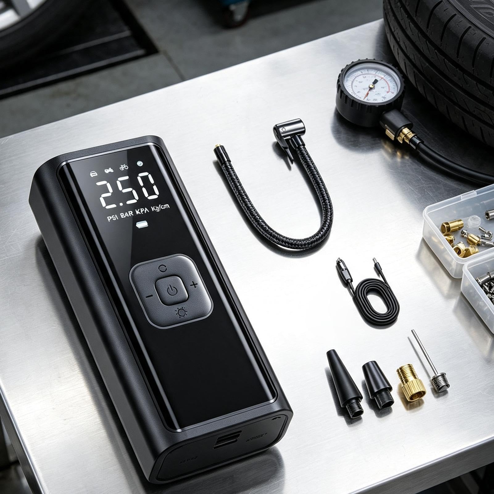 Pompa d'aria elettrica per auto, con 2 modalità, display digitale e cavo | Pompa ad aria con display digitale per auto, sport, outdoor, casa, viaggi, aiuto per le forature