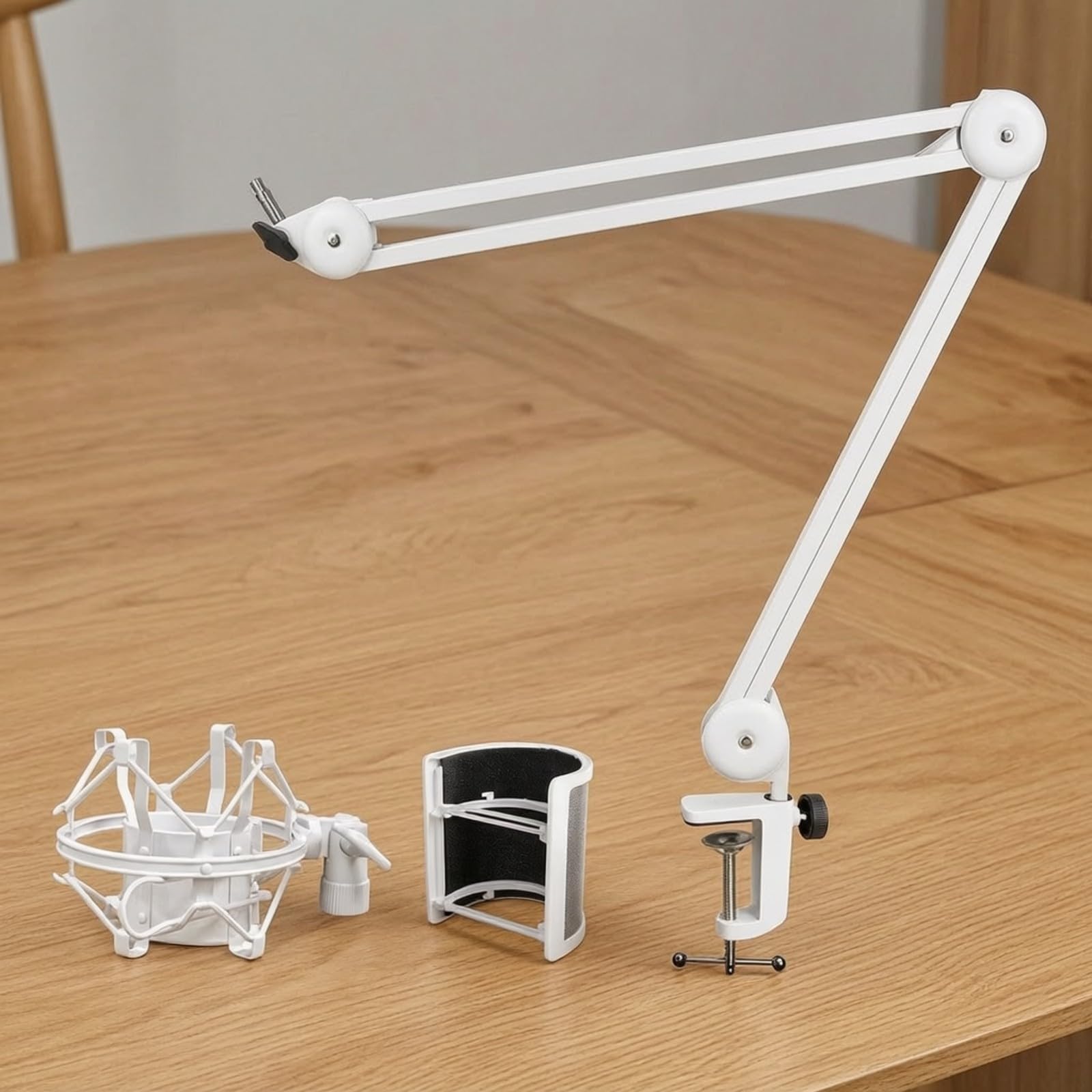 Micrófono Plegable Escritorio Resisn Brazo Micrófono con Abrazadera Aluminio Estable para Streamers, Locutores, con Red