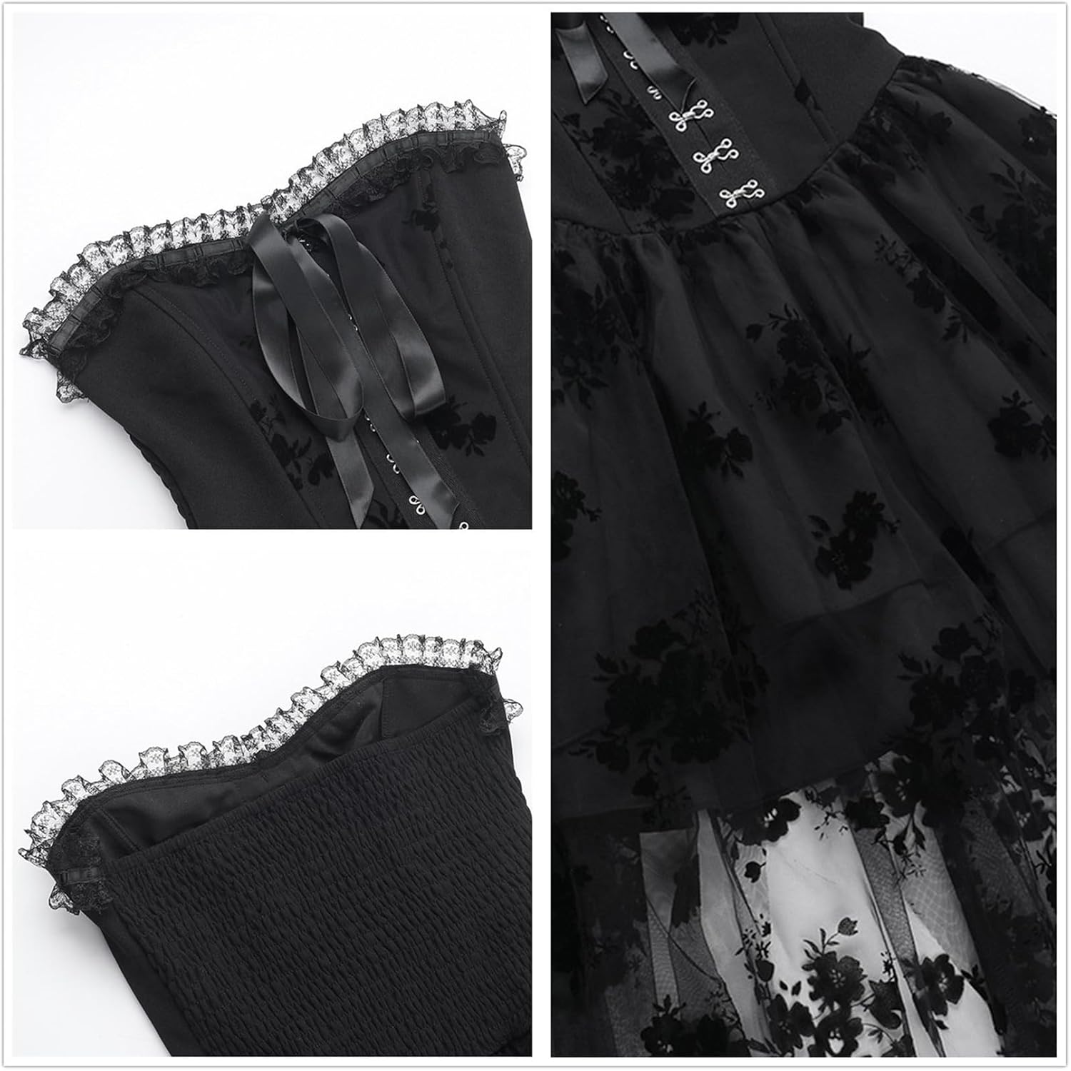 Women's Goth Fairy Strapless Mini Dress - Backless Tulle Floral Lace Sweetheart Neck, Formal Dance Travel - Image 5