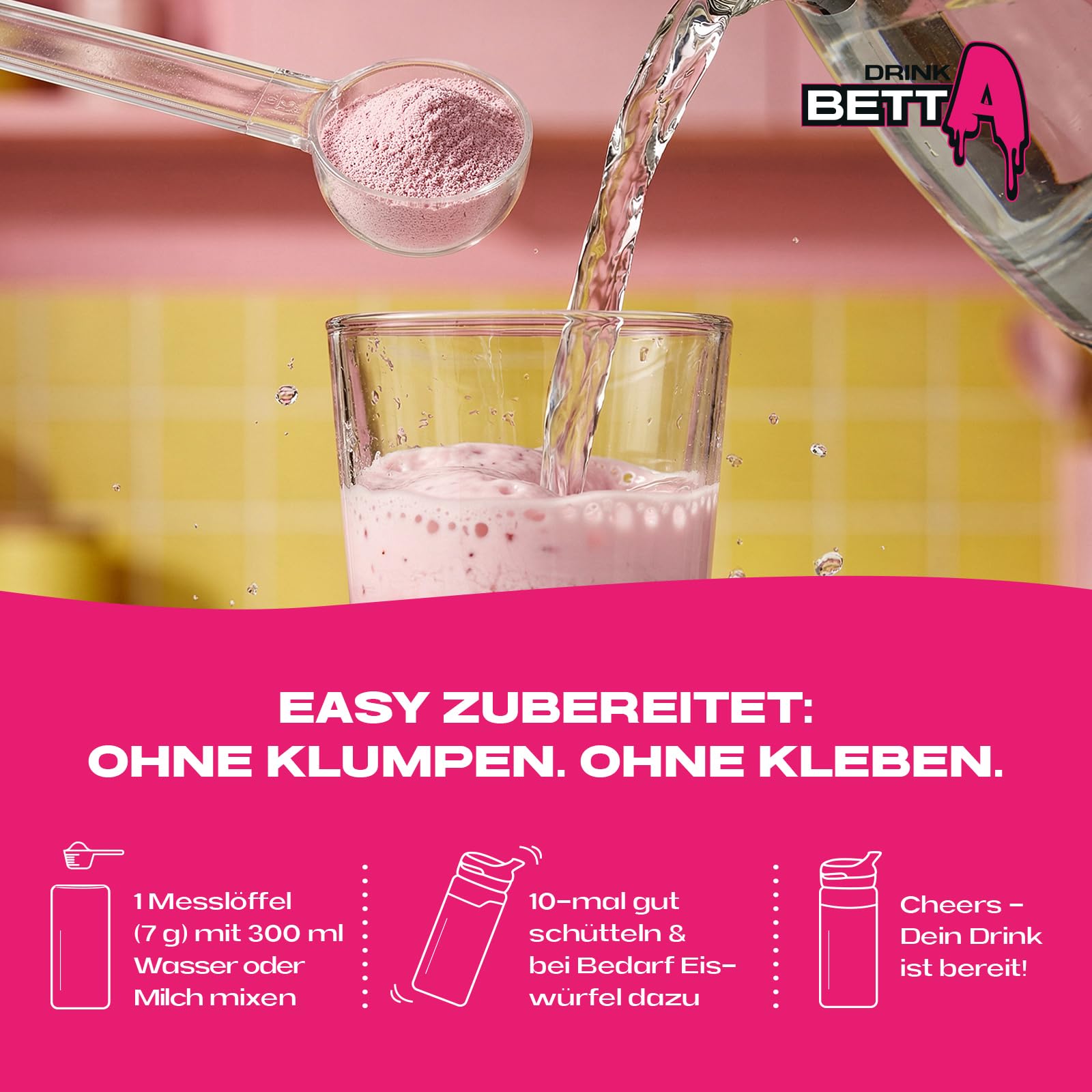 Drink Betta Milk Shake Bananarama - zuckerfreies Getränkepulver für Bananen-Milchshake - 50 Portionen - extra cremig, kalorienarm & mit liposomalem Vitamin C - 350 g