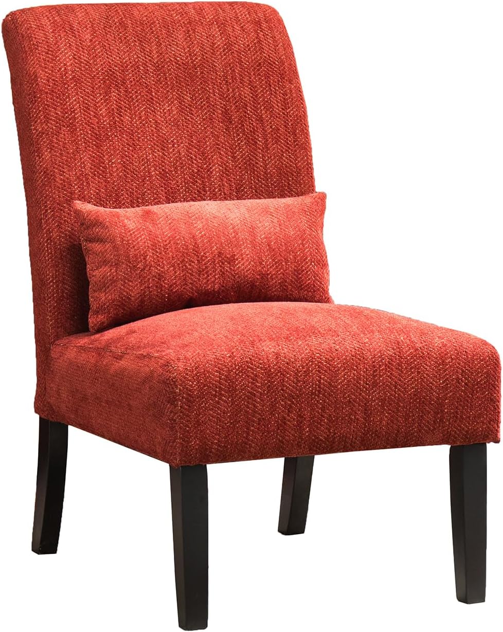 Contemporary Chenille Fabric Armless Accent Chair with Pillow, Red Casual Lounge Chair Home Office Chairs Living Room Furniture