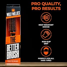 Wild Willies Round Beard Brush, The Better Brush - Round Bristle Beard Hair Brush for Men, Heat-Resistant Curling Comb for Blow Drying - Premium Grooming Tool for Styling Hair or Beard, All Hair Types