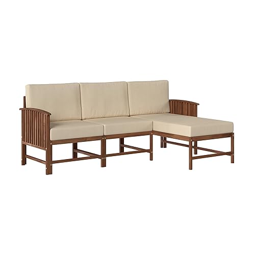 Walker Edison Vina Modern 3 Piece Solid Wood Patio Sectional,