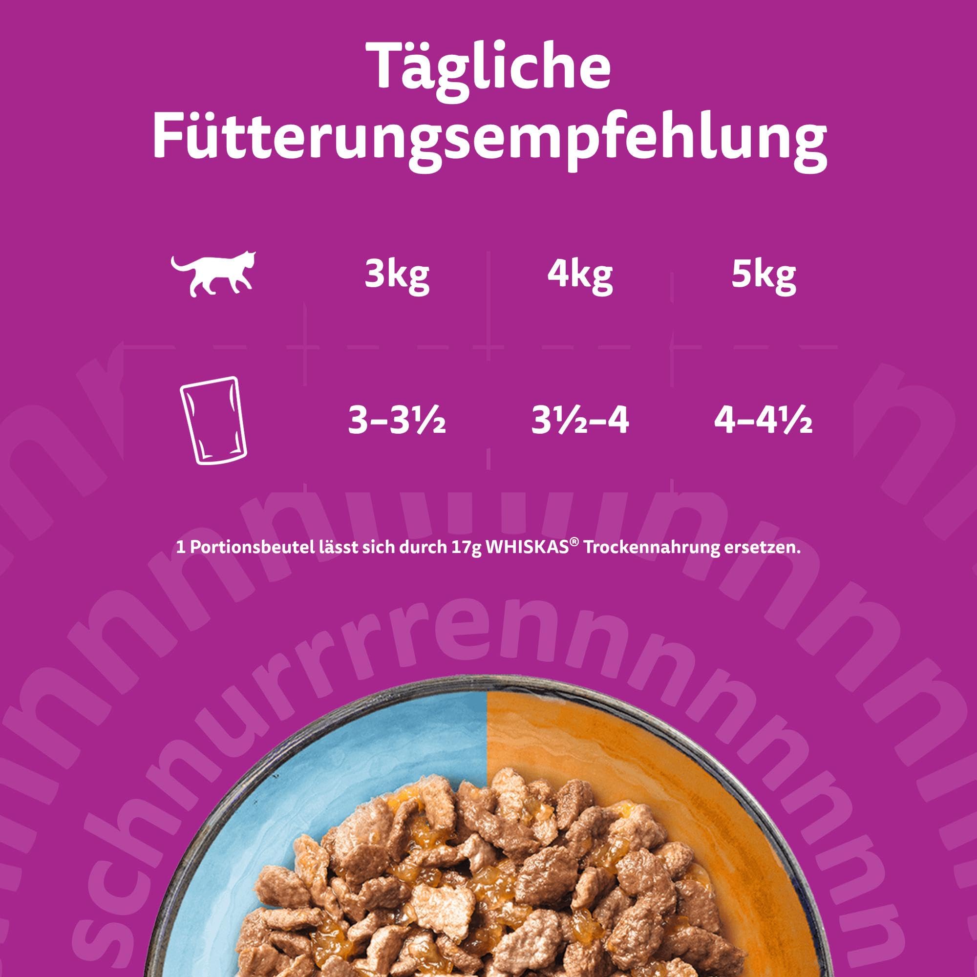 Whiskas Adult 1+ Katzennassfutter Tasty Duo Surf & Turf in Gelee, 84 Portionsbeutel, 84x85g (1 Großpackung) – Hochwertiges Katzenfutter nass, für ausgewachsene Katzen