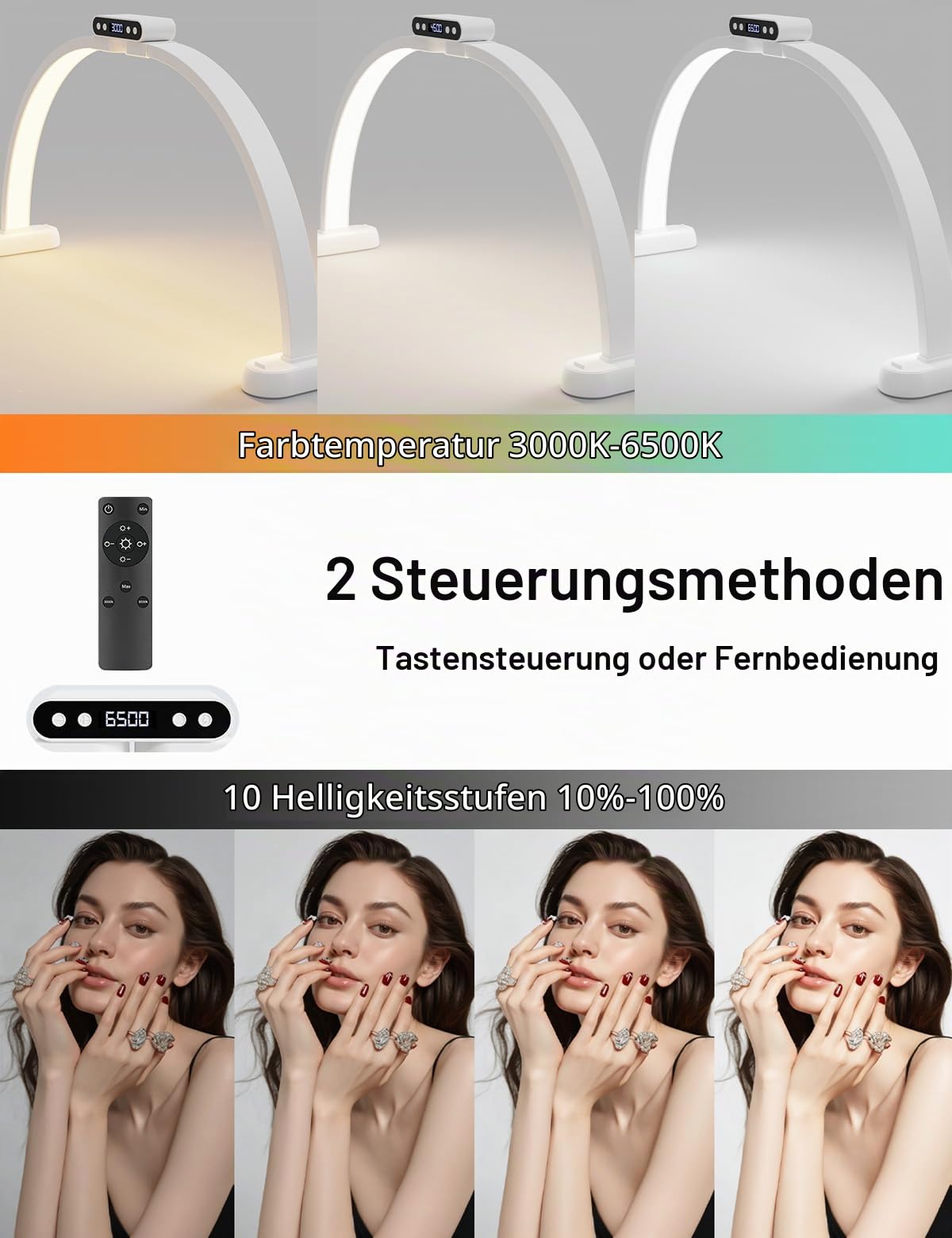 LANMOU Halbmond Lampe für Nägel 73cm, 35W Nageltischlampe Dimmbar