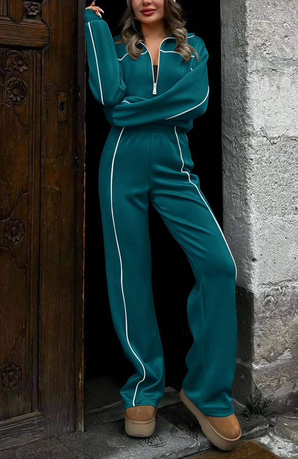 BTFBM Women's Two Piece Tracksuit Spring 2026 Long Sleeve Zip Up Sweatshirt Long Pants Outfits Jogger Sweatsuit Sets - Image 3