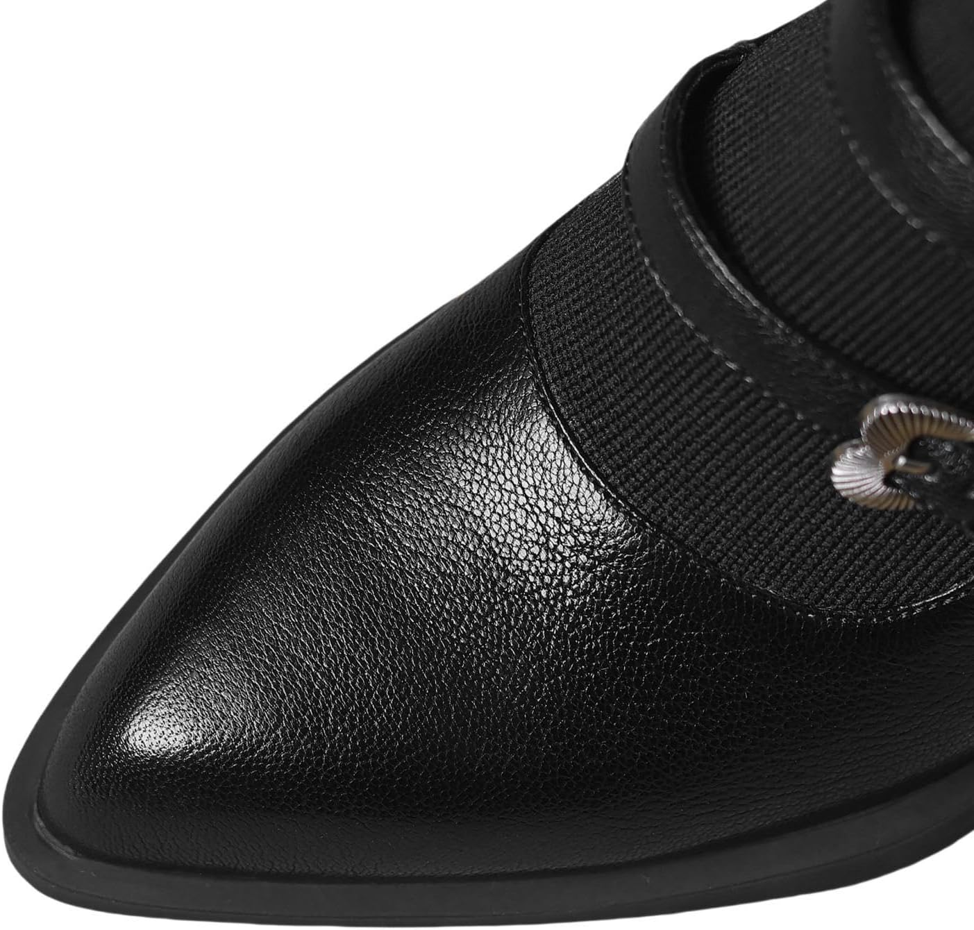 TinaCus Women's Genuine Leather Slip-on Decorate Buckle Pointed Toe Stacked Heel Loafers Pumps Shoes