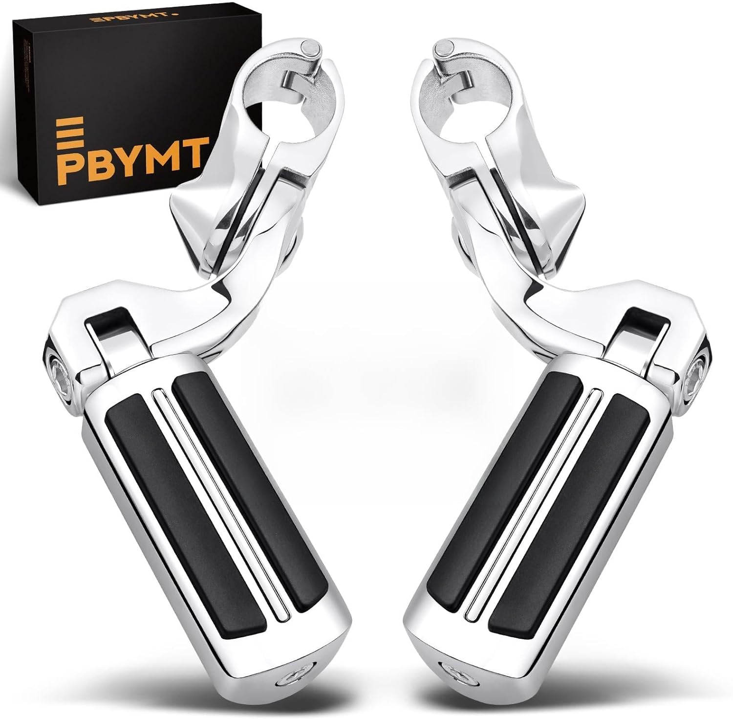 PBYMT Highway Pegs Short Angled 304 Stainless Steel, Highway Footpegs Footrest Fit For 1''&1.25''(25/32mm) Crash Bars Compatible with Harley Davidson Touring Chrome
