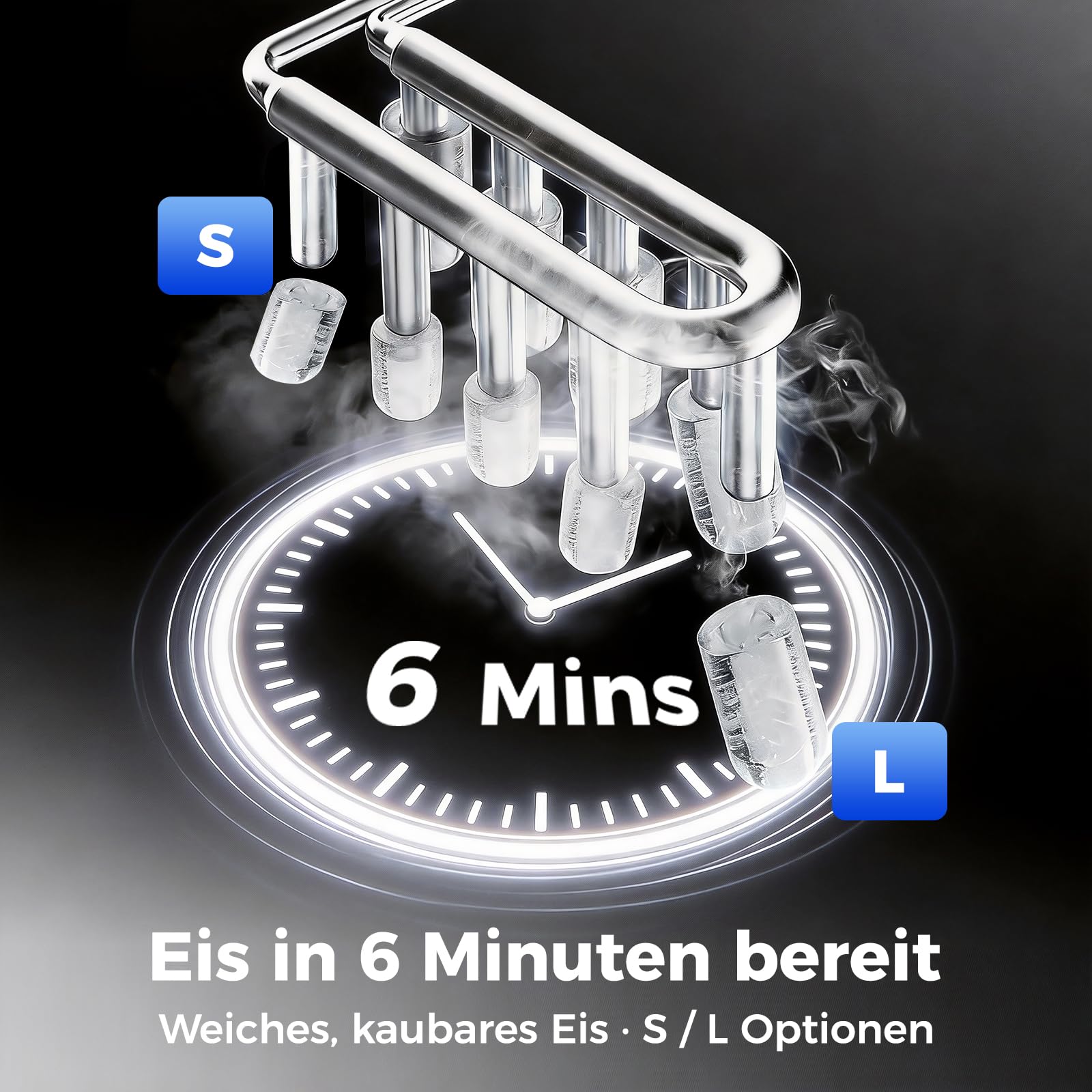 YASHE Eiswürfelmaschine für die Arbeitsplatte, Kugelförmige Eiswürfel in 2 Größen, 9 Eiswürfel in 6 Minuten, 12kg Eis pro Tag, Selbstreinigende Tragbare Eismaschine mit Tragegriff für Küche, Camping