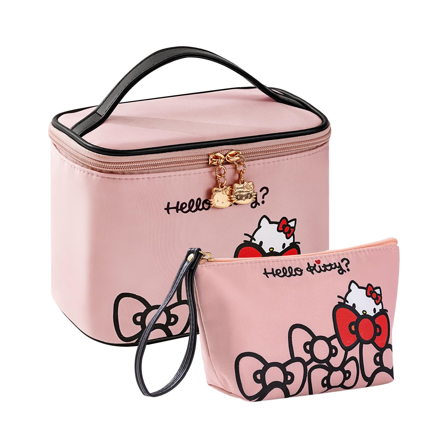 Vimanllie Travel Makeup Bag Large Cosmetic Bags with Brush Holder, Pink Waterproof 2PCS Portable Cosmetic Case for Women, Toiletry Bag for Skincare &