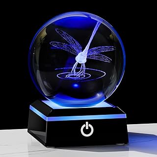 Qianwei Dragonfly Gifts for Women 3D Crystal Ball 3.14'' - Laser Dragonfly Decor Glass Animals Dragonfly Gifts Figurines Statue Stuff for Room Decorations Dragonfly Night Light