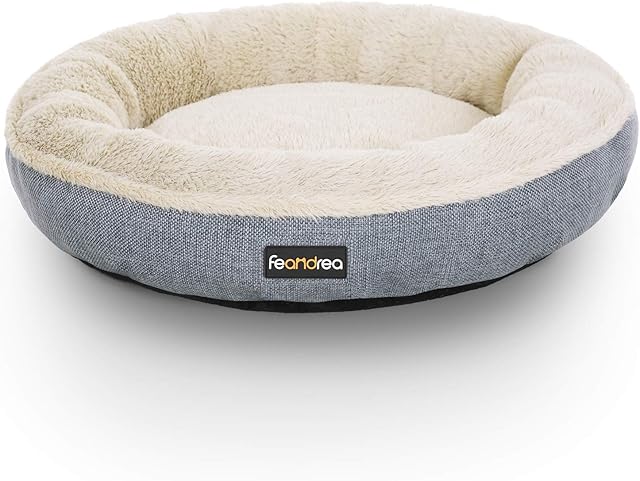 FEANDREA Dog Bed, Dog Sofa, Cat Bed, Donut Shape, Round, 55 cm Dia, Grey PGW55G