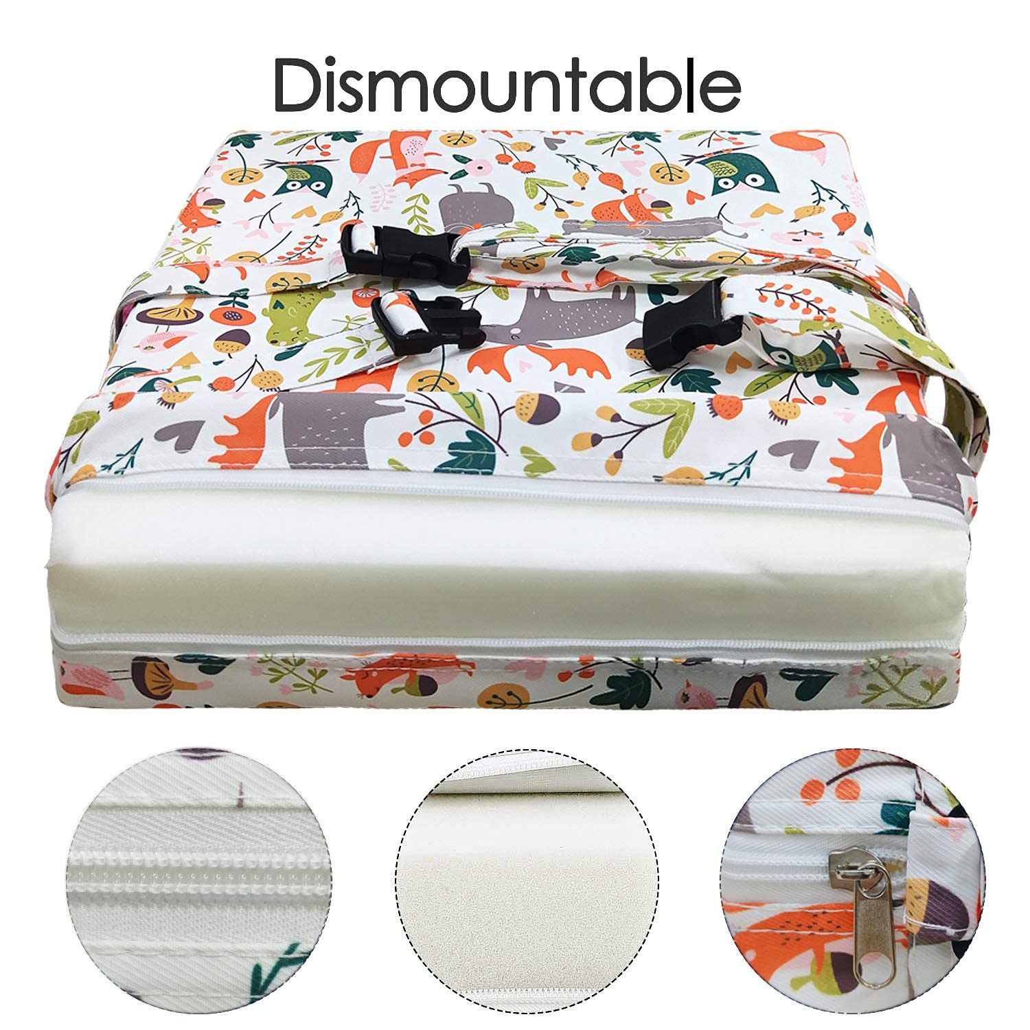 Rialzo Sedia Bambini Cuscino da Tavolo, Alzasedia Canvas Lavabile da Cartone Animato con 2 Cinghie di Sicurezza a Fibbia Bambini Cuscino da Viaggio Portatile 111