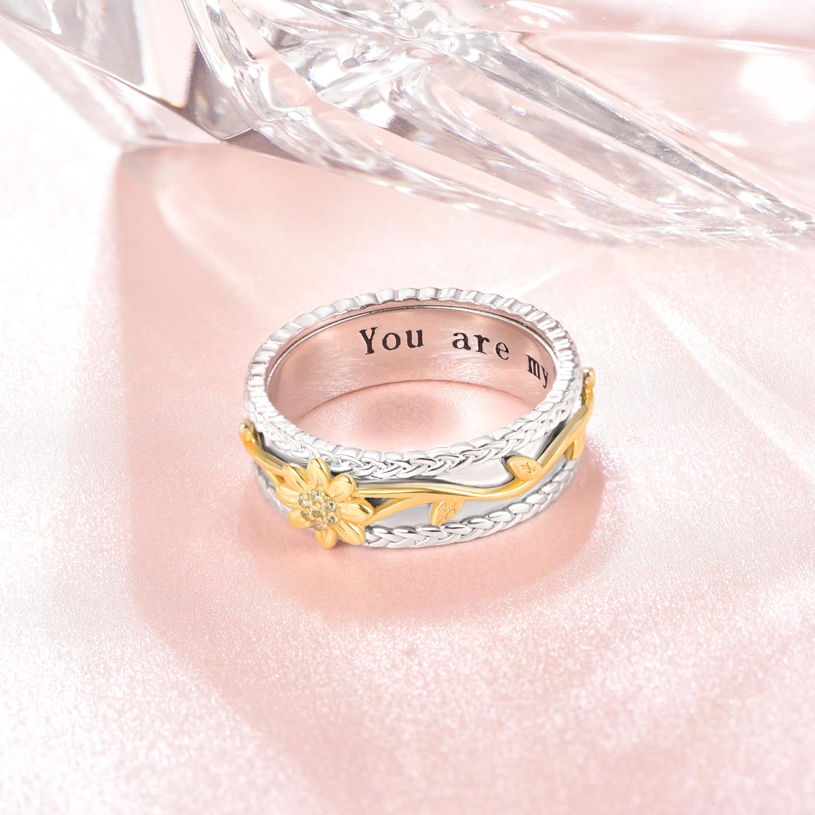 KINGWHYTE Gänseblümchen Fidget Ringe 925 Sterling Silber Daisy Spinner Ringe Anti Stress Stimmung Ring Geburtstag Schmuck Geschenk für Frauen