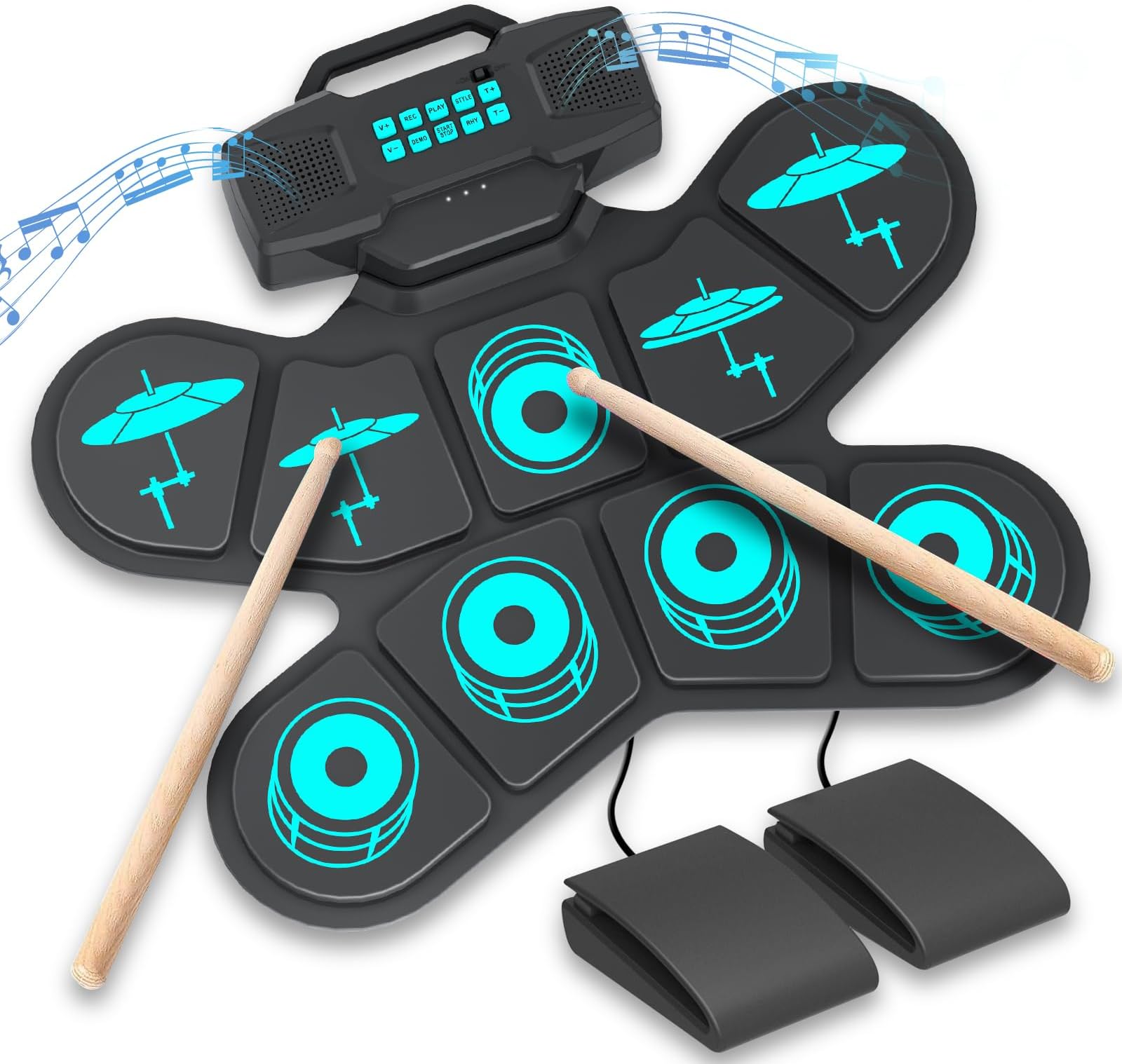 Sunity Audio Player, USB MIDI Connectivity, Electric Drum Kit with Built-in Stereo Dual Speakers for Beginner Kids Christmas & Birthday Gift