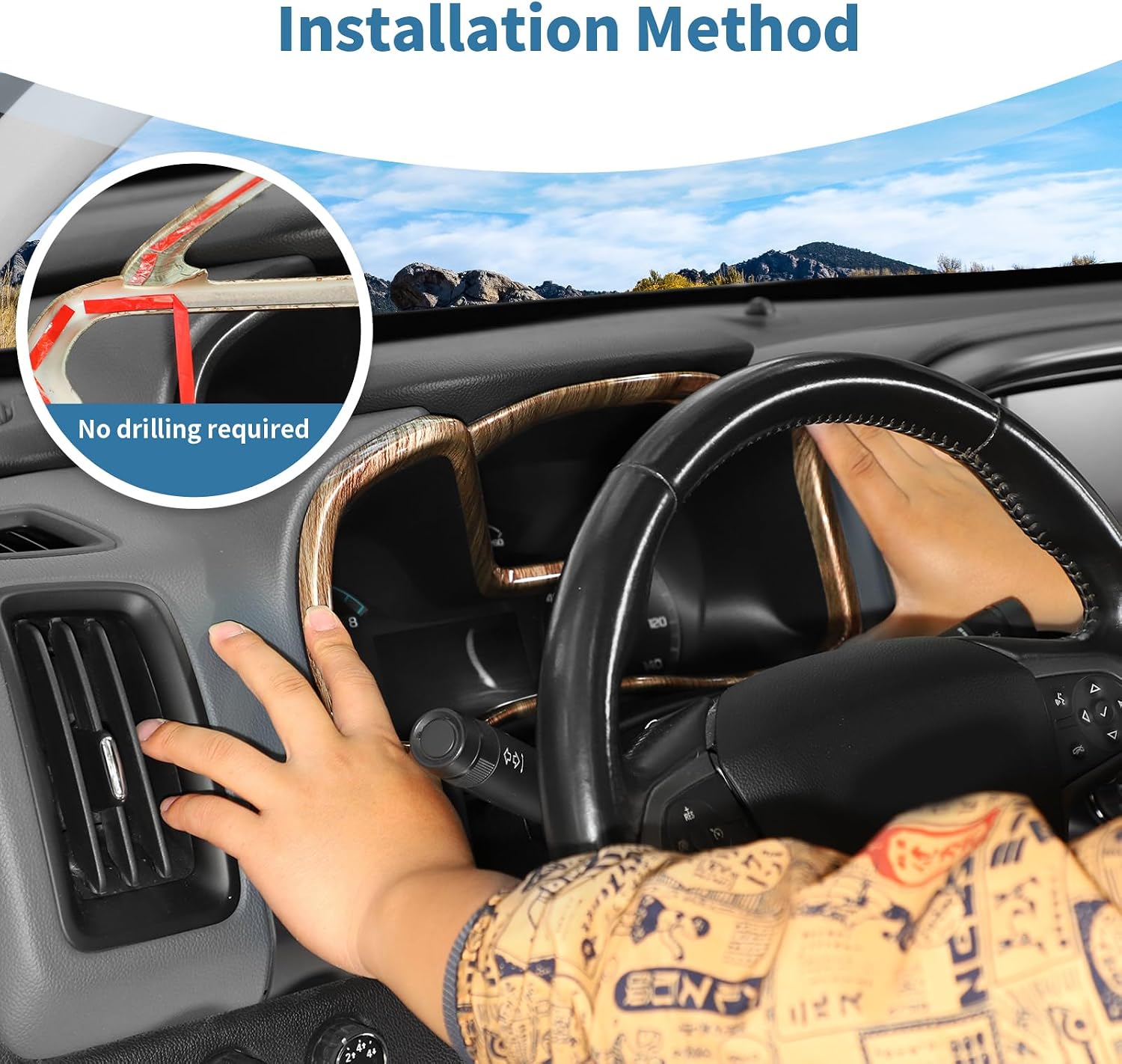 for Colorado Dash Gauges Cluster Instrument Panel Trim Cover for Chevy Colorado/GMC Canyon 2014-2022 Brown Wood Grain Interior Accessories 1pc