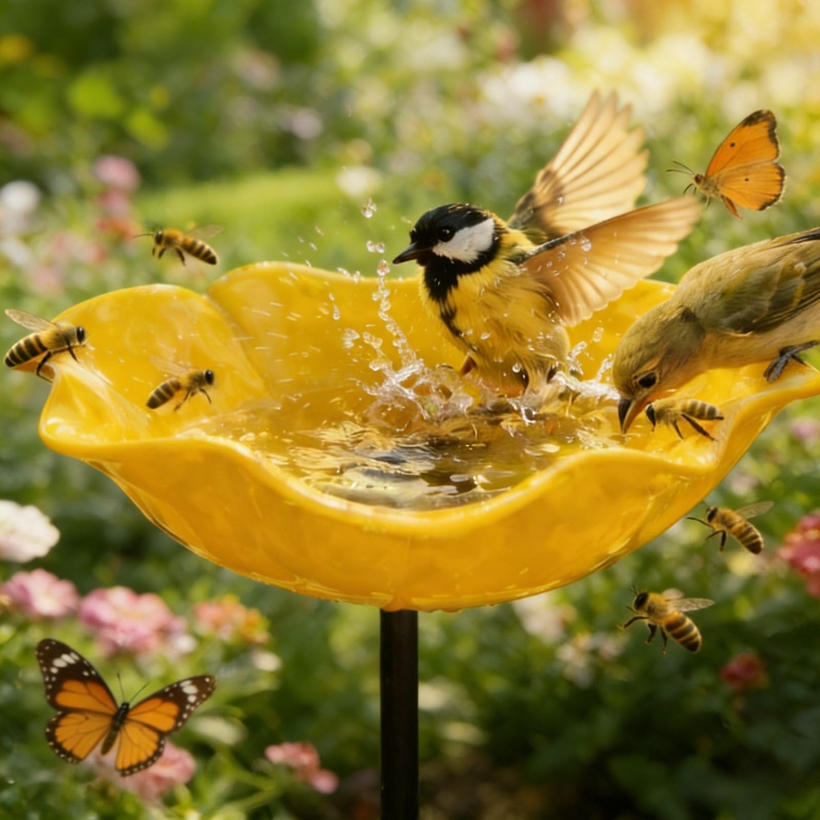 Qosigote Handmade Metal Flower Garden Stake, 2026 New Metal Flowers For Garden, Bee Watering Station, Provides A Safe Drinking Spot For Bees,Bird And Butterflies (Yellow, 1PC) — image 1