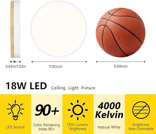 Miniatura 2 de Lámpara de techo moderna de madera, lámpara de techo redonda LED empotrada, lámpara de techo minimalista, accesorios de iluminación de techo blancos