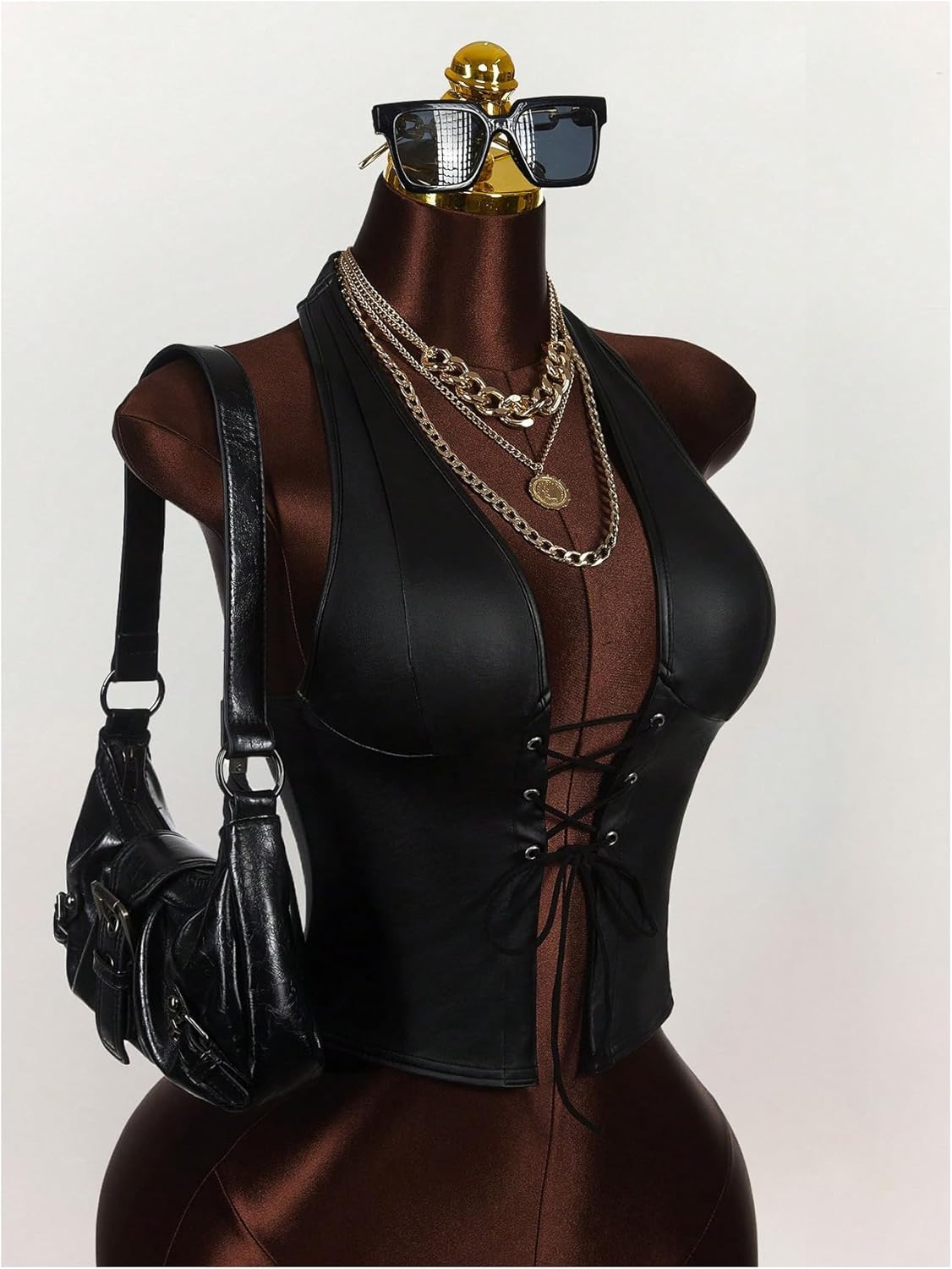 Floerns Women's Y2k Leather Halter Top Sleeveless Lace Up Going Out Street Tank Tops - Image 2