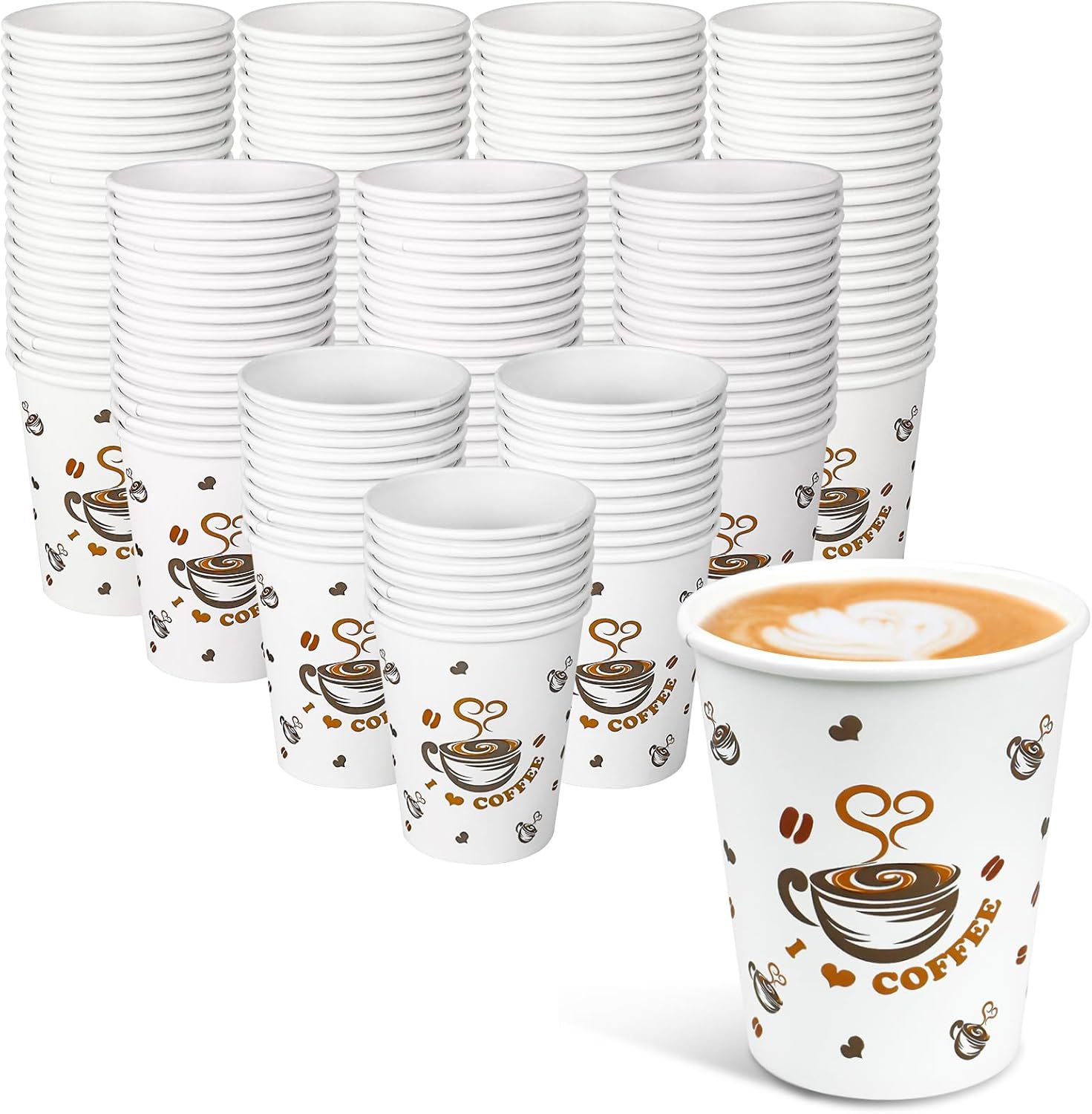 Ginkgo 200 Count 8 oz Paper Cups, Leak-Proof Disposable Coffee Cups for Hot Beverages, Cocoa, Chocolate, Coffee Bar Accessories
