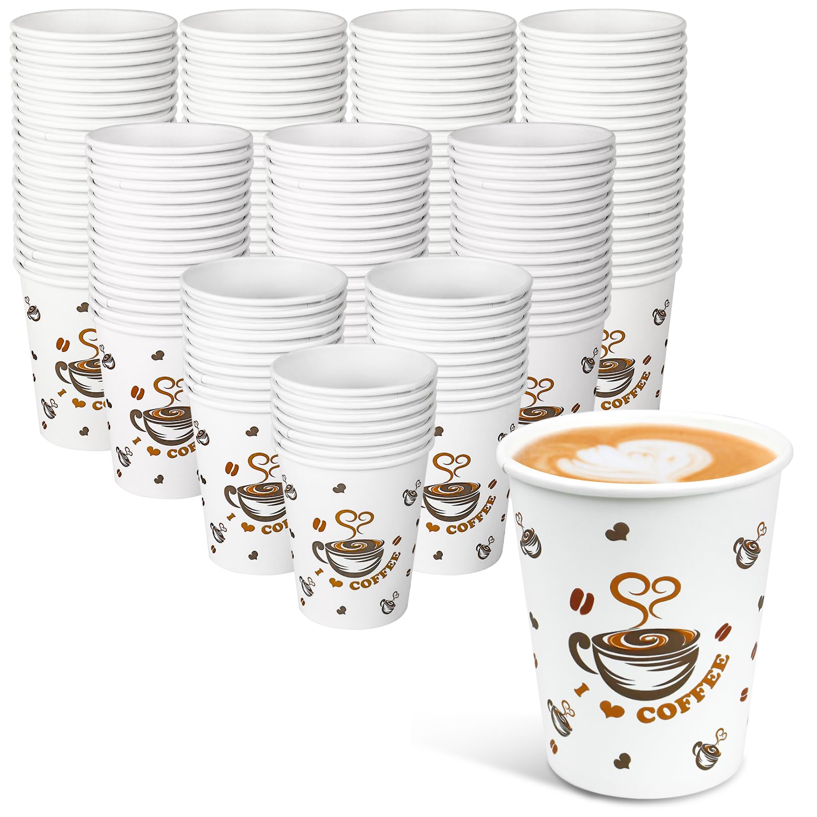 Ginkgo Lot de 200 tasses à café jetables de 236,8 g | Tasses à expresso en papier épais anti-fuite | Parfaites pour les fêtes, la maison, le bureau, le cacao chaud et le chocolat