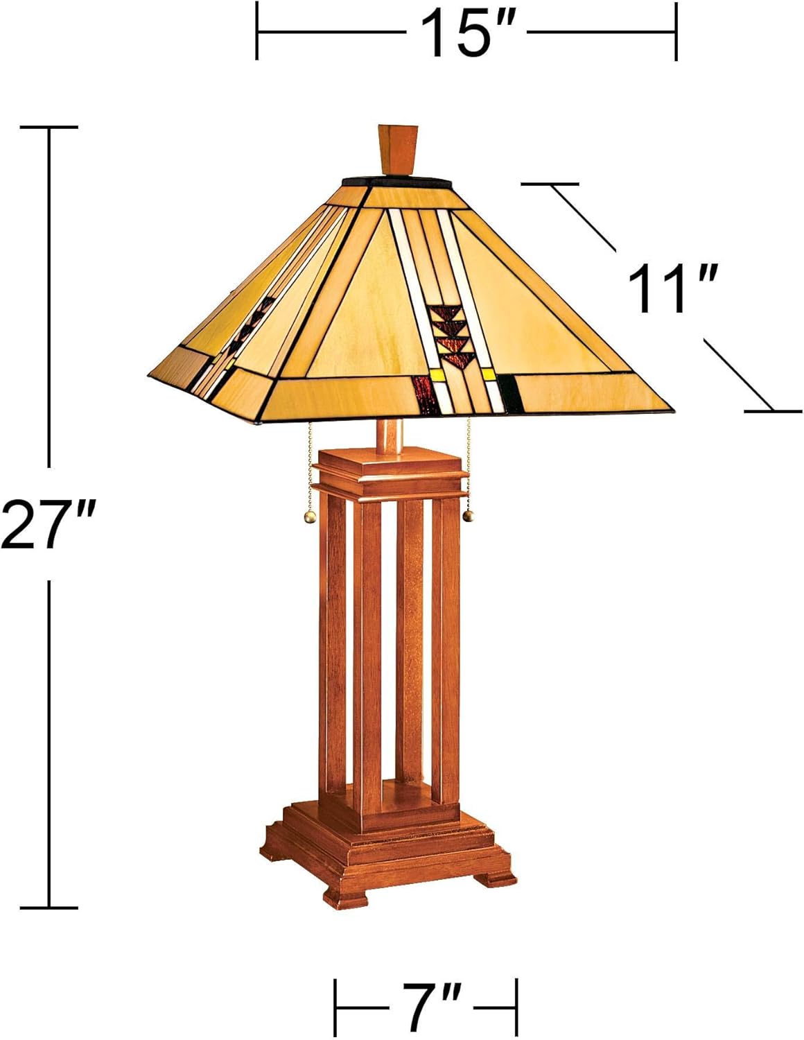 One-Day Sale: Up to 80% Off Prairie Mission Art Deco Tiffany Style Table Lamp 27 Tall Oak Wood Antique Geometric Stained Glass Shade for Living Room Bedroom House Bedside Nightstand Home Office Reading - Robert Louis Tiffany
