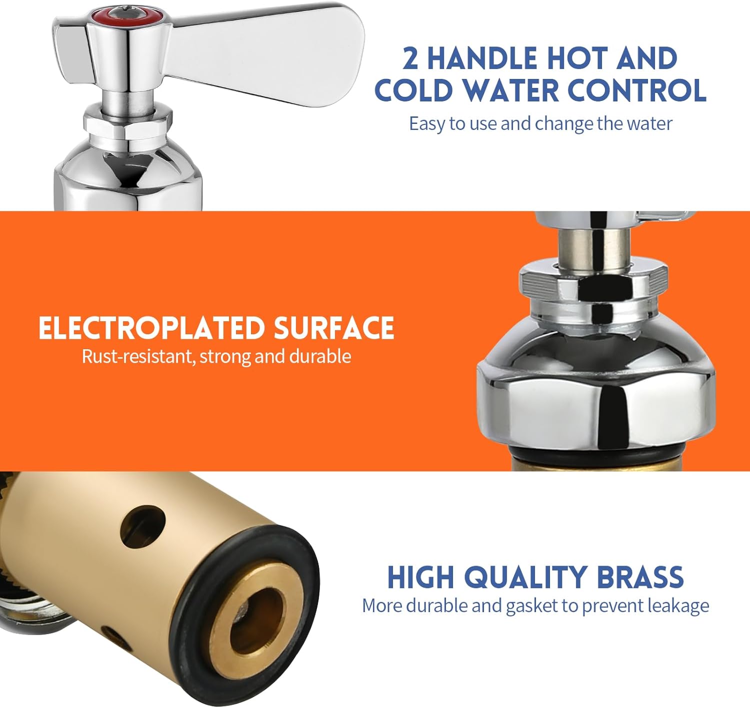 25" Height Commercial Faucet Wall Mount with Sprayer 8" Adjustable Center 12" Swing Spout, Wall Mount Kitchen Sink Faucet with Pull Down Pre-Rinse Sprayer for 1/2 Compartment Sink - Image 7