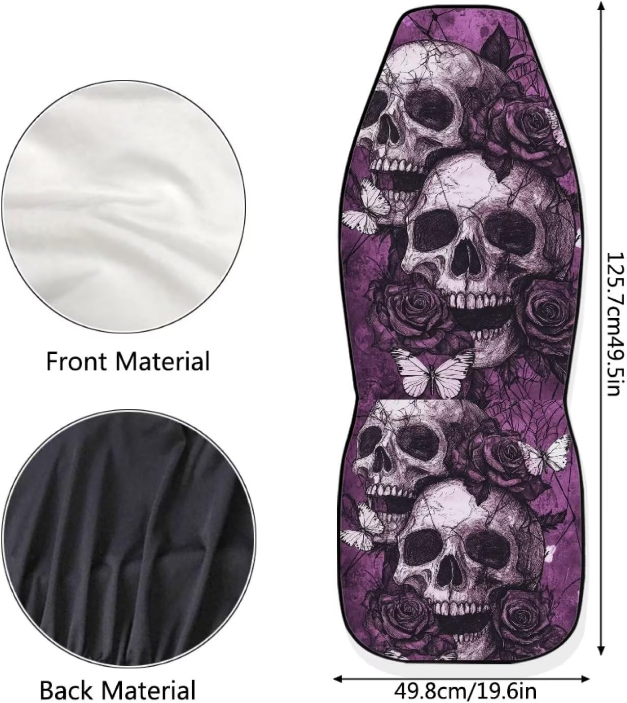 2Pcs Universal Fit Car Seat Covers Front Saddle Blanket Purpel Goth Skull Soft Breathable Seat Cushion Cover Auto Interior Seat Accessories Washable Vehicle Seat Covers