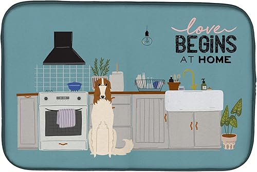 Miniatura 535 de Caroline's Treasures CK7824DDM - Tapete absorbente para secado de platos con diseño de bulldog inglés, rojo y blanco, para encimera de cocina, 14 x