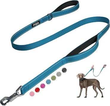Fida 5 FT Heavy Dog Leash with 2 مقابض مبطنة مريحة ، مقبض حركة المرور & amp؛ خطاف سهل سهل متقدم ، رصاص عكسي للكلاب الكبيرة والمتوسطة & أمبير ؛ كلاب السلالات الصغيرة ، أزرق