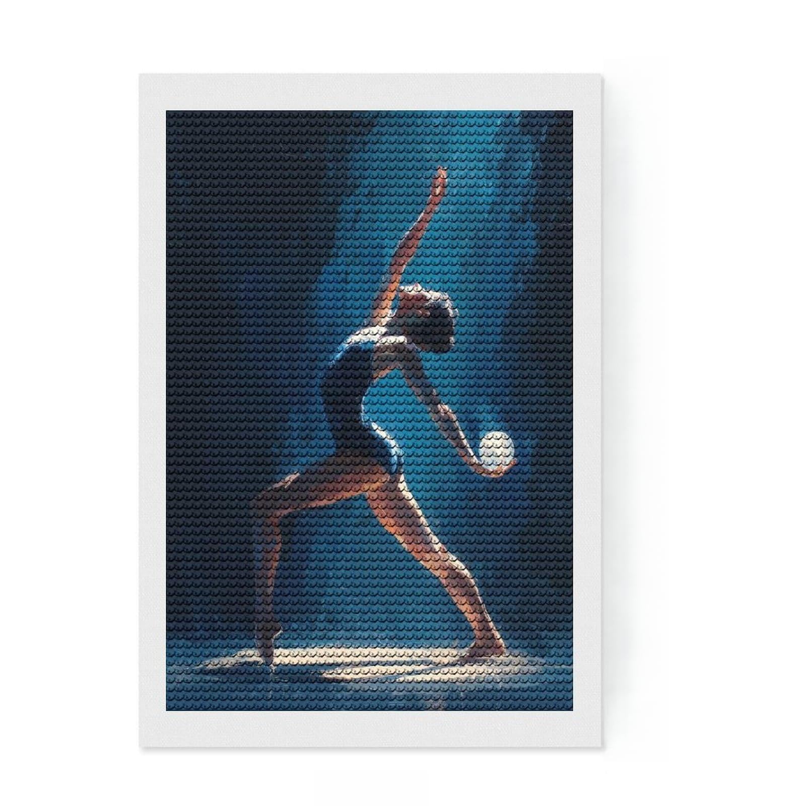 Junmoney Ballerina in Blue Spotlight Painting Rhythmic Gymnastics Wall Art Diamond Painting Kit 8"x12", Neat Printed Canvas, Sparkling Round Gems, Fun Craft Experience, Office Decor