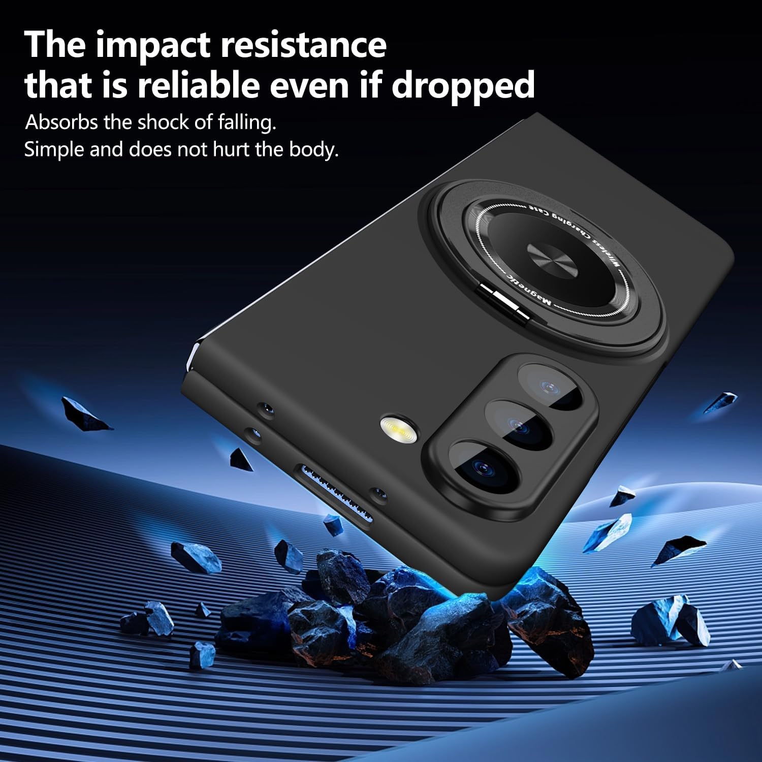 for Galaxy Z FOLD 5 Case with Magnetic Ring Stand, Matte Tough Case with Stand, Magnetic Shockproof Men Women Girls Boys Protective Cover for Galaxy Z FOLD 5 7.6", Black(15-13)