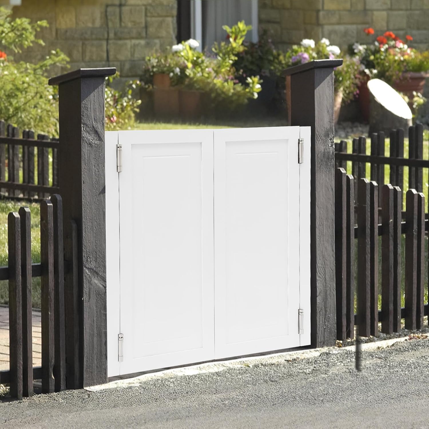 Double Swinging Door, 35.43" L x 35.43" H Wood Swinging Door Cafe Door with Hinges, Wall Mounted 180° Double Swing Saloon Door Indoor for Kitchens, Cafes, Bars, Corridors, Entrances (White)