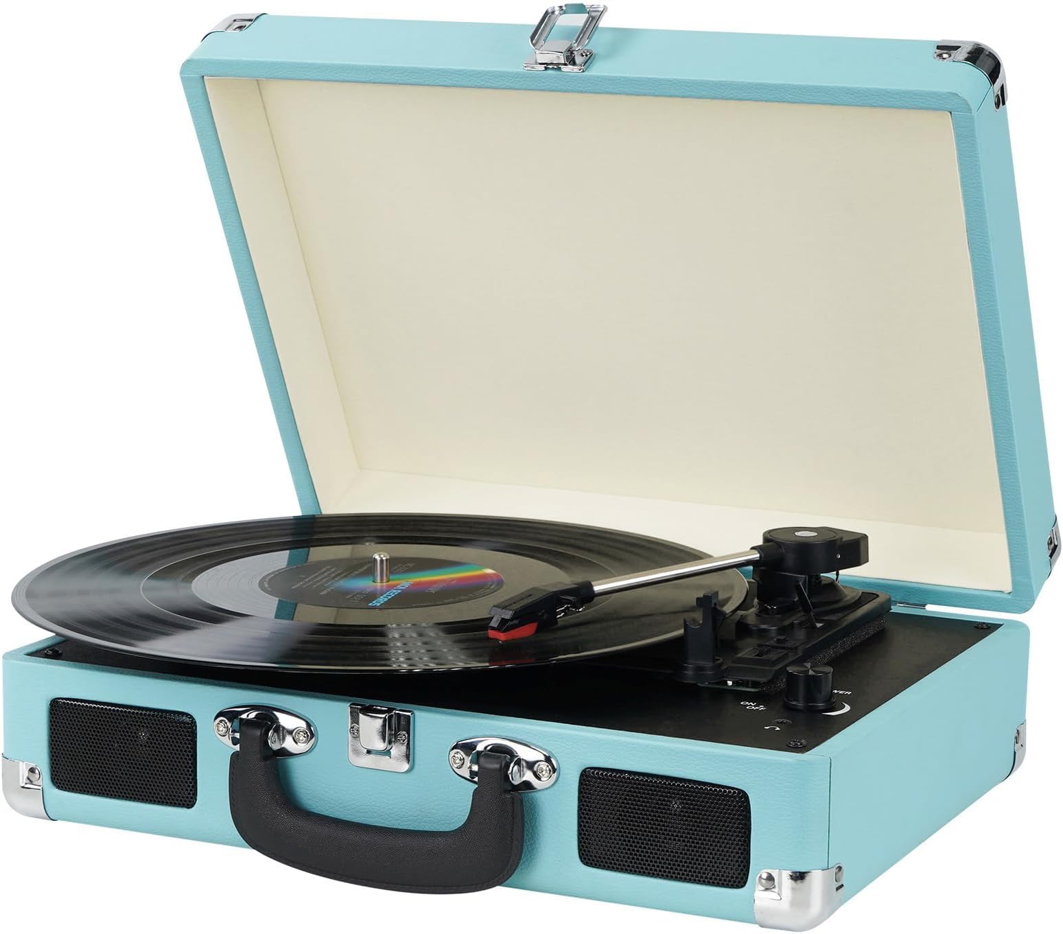 Kedok DIGITNOW Vinyl Record Player, 3 Speeds Suitcase Portable Record Player with Built-in Speakers, Vintage Belt Driven Turntable with RCA Output/Headphone/Aux in Jack/45 Adapter Blue