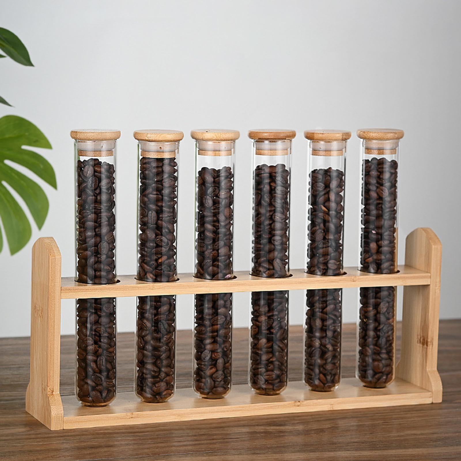 Behälter Zur Aufbewahrung von Kaffeebohnen, Kaffeebohnen Aufbewahrungsröhrchen, Hölzerner Präsentationsständer, Transparenter, Luftdichter Behälter, R, Gerade Basis