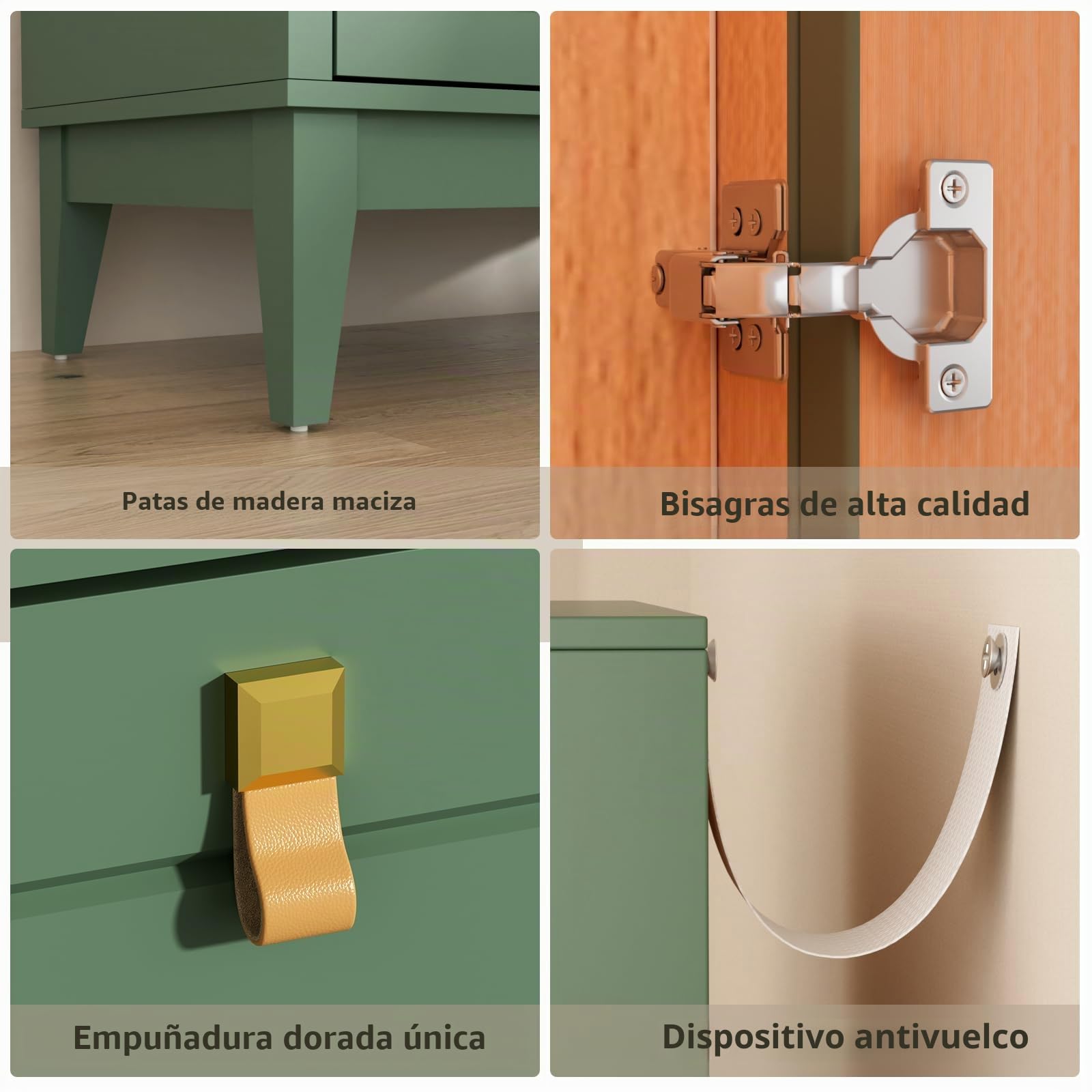 VOWNER Muebles de TV 240cm, Armario para TV con Puertas de Vidrio y Estantes, Mueble Salón con Luz LED Integrada para TV hasta 50 Pulgadas, Gabinete de Almacenamiento Moderno (Verde, 4PCS)