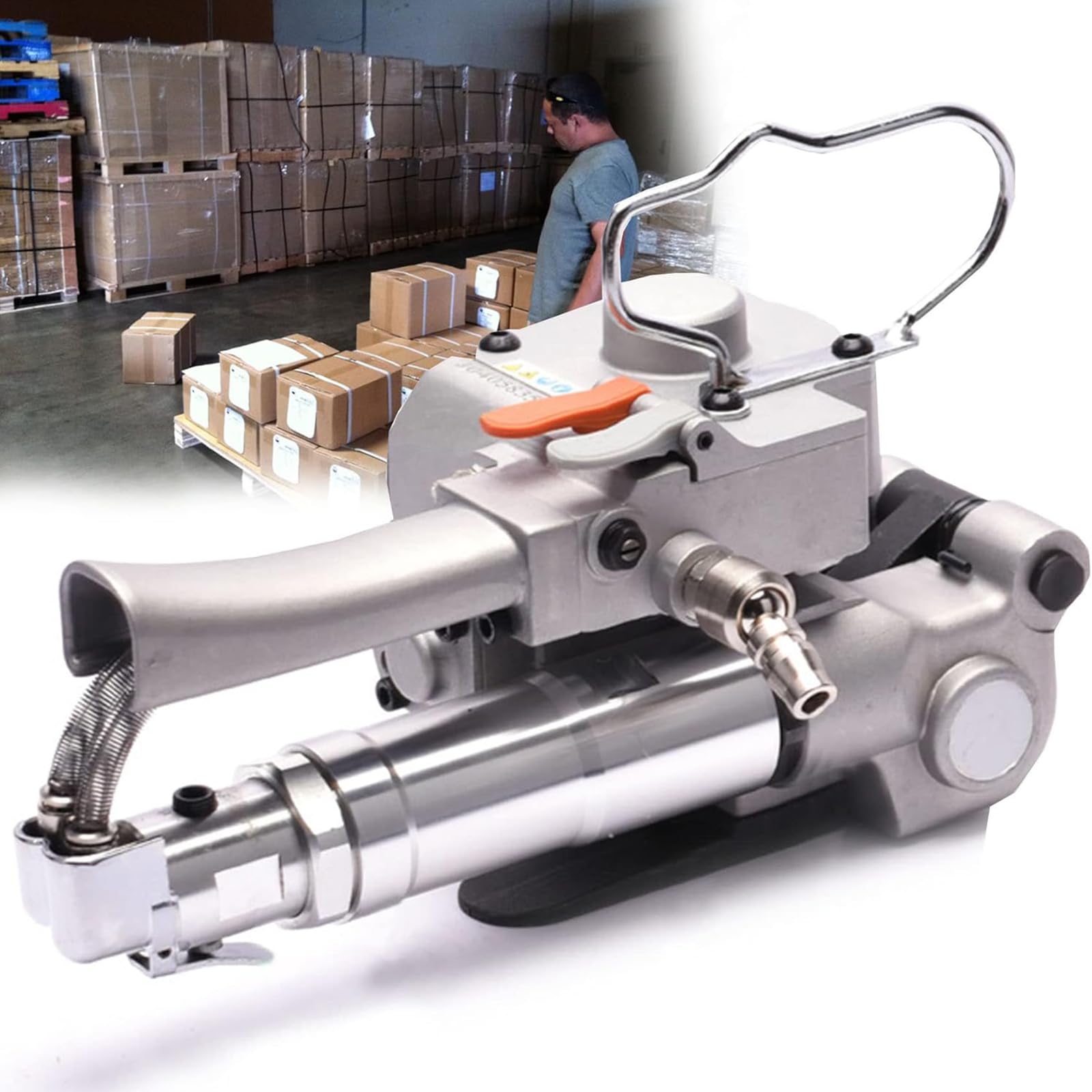 Adtzpc PET Belt Pneumatic Strapping Machine, Handheld Pneumatic Strapping Tool with 3500N Max Tension, Free Buckle PP & PET Banding Tools for Width 13mm(1/2")-19mm(3/4") PP PET Strapping