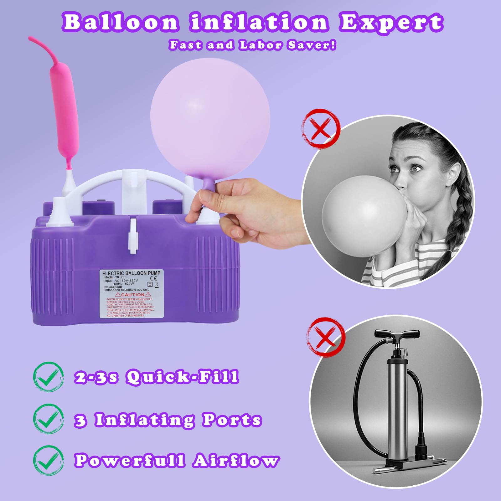 Bomba eléctrica para globos, bomba de aire eléctrica portátil 4 en 1 para inflables, globos y pelotas deportivas, inflador de globos para 260 q, papel de aluminio, globos de látex y flotadores de