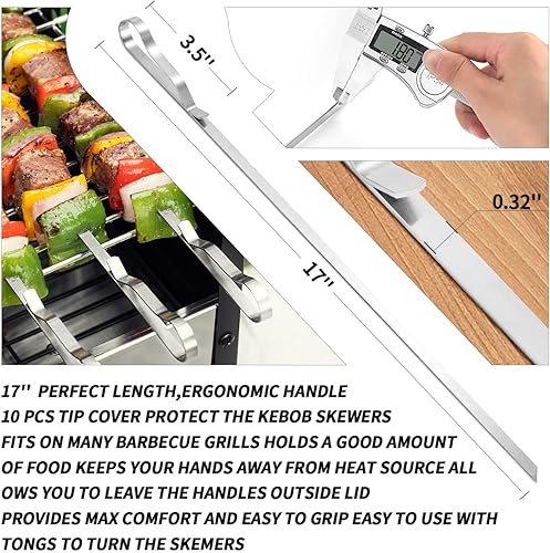Miniatura 2 de Kabob Pinchos largos de acero inoxidable de 17 pulgadas, pinchos largos para barbacoa de barbacoa, palos de metal planos para carne y pollo, juego