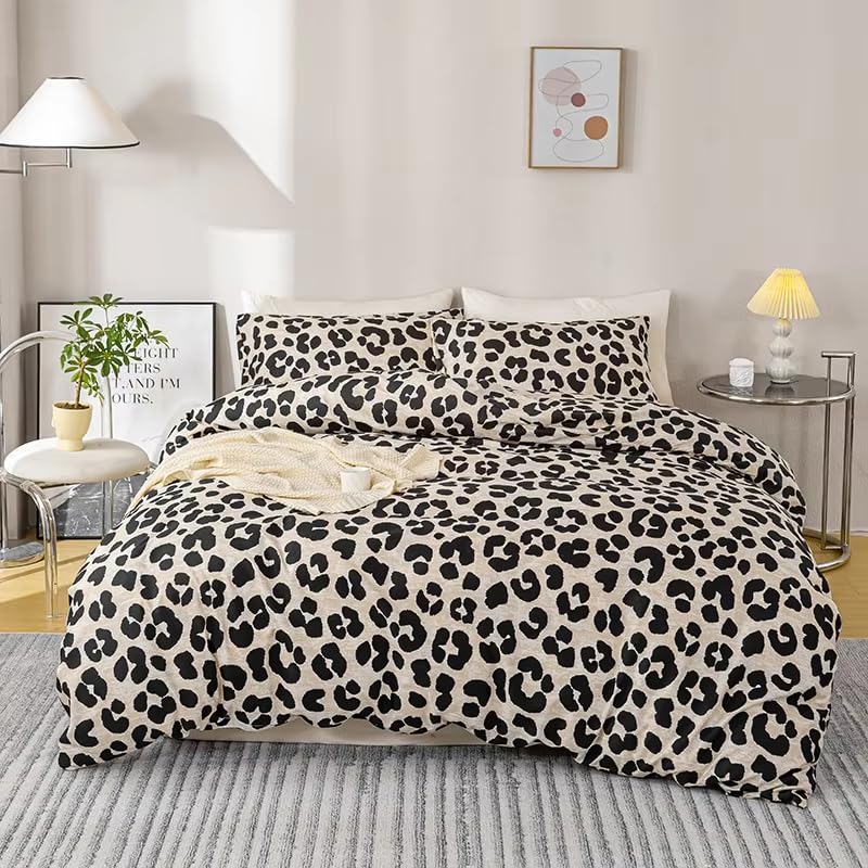 Housse de Couette Léopard 260x240 cm réversible en microfibre avec fermeture éclair