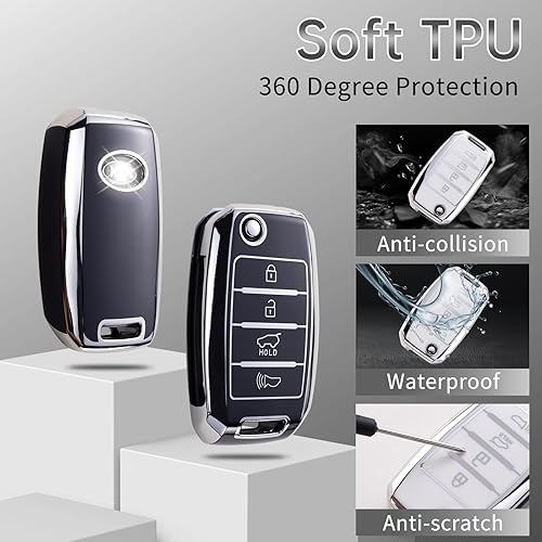Miniatura 4 de COXTOBRH Funda para llavero Kia con llavero de cristal para coche, funda protectora para Kia Forte Optima Rio Rondo Sedona Sorento Soul Spectra