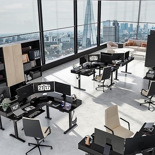 Miniatura 7 de Escritorio de pie en forma de L con puerto de carga USB y 4 cajones, escritorio eléctrico de altura ajustable de 63 x 55 pulgadas con bandeja para