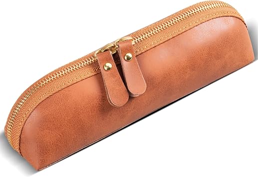 Genuine Leather Pencil Case Cover with Zipper Pen Sleeve Bag | with Zipper Pen Sleeve Bag,Simple Sturdy Pencil Box.Brown