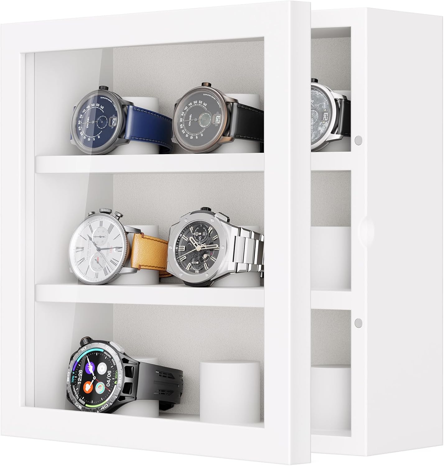 TJ.MOREE 12-Slot Watch Display Case, Wall Mount Wooden Watch Box, Vertical Storage Men’s Watch Box with Velvet Lining, Ideal Gift for Men-Classic Mahogany