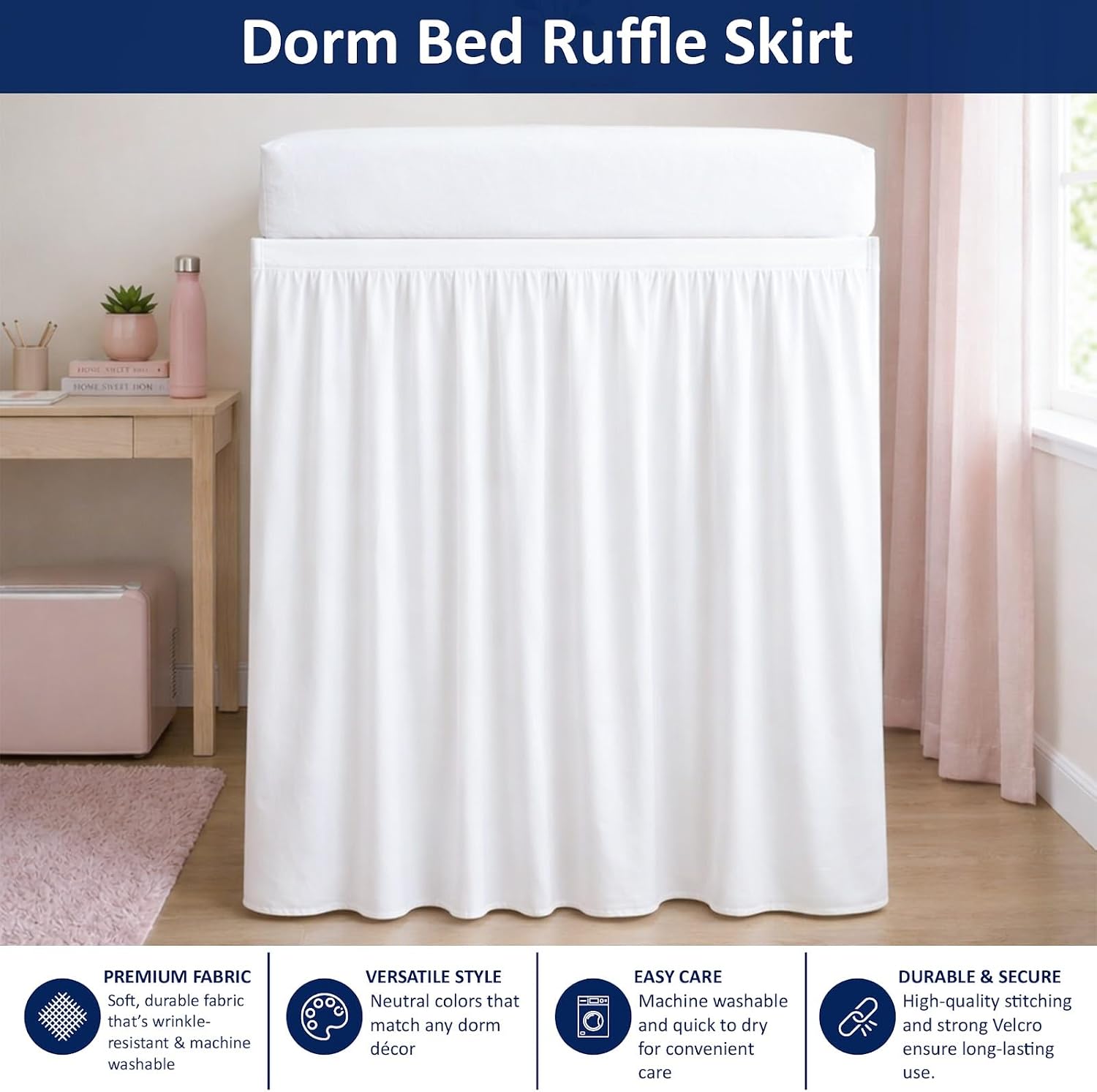 Cottingon Twin XL 32 Inch Drop Extended Dorm Room Bed Skirt,100% Microfiber College Bed Essentials Extra Long Size Dust Ruffle,White