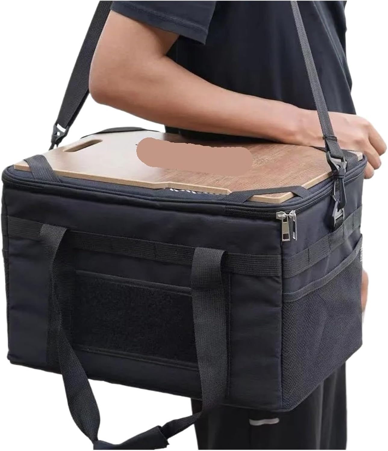 36L Picnic Bag Waterproof Travel Organizer Thermal Pack with Tabletop Portable Camping Equipment Cookware Storage Box(Black)